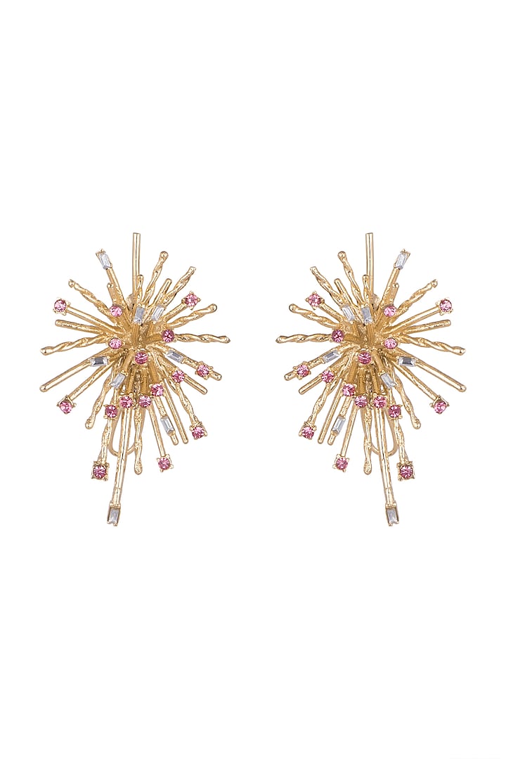 Gold Plated Cubic Zirconia Stud Earrings by Anaqa