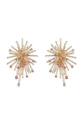 Gold Plated Cubic Zirconia Stud Earrings by Anaqa