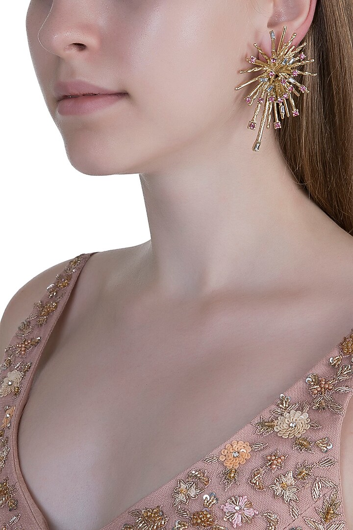 Gold Plated Cubic Zirconia Stud Earrings by Anaqa at Pernia's Pop Up Shop