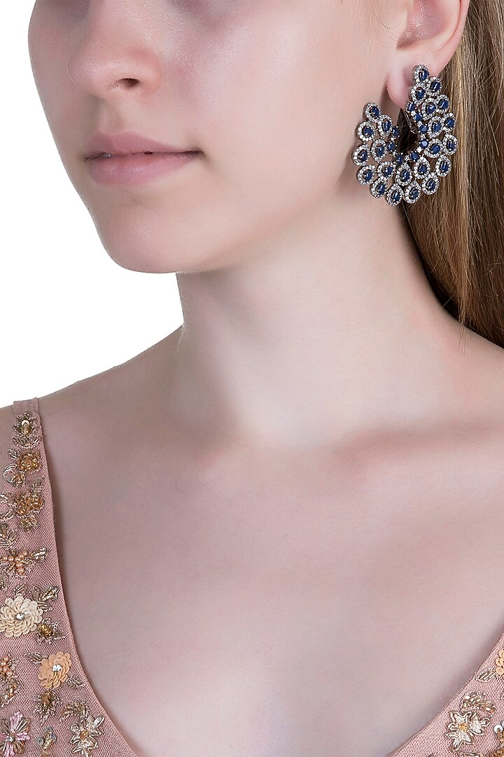 White Finish Semi-Precious Sapphire Earrings by Anaqa at Pernia's Pop Up Shop