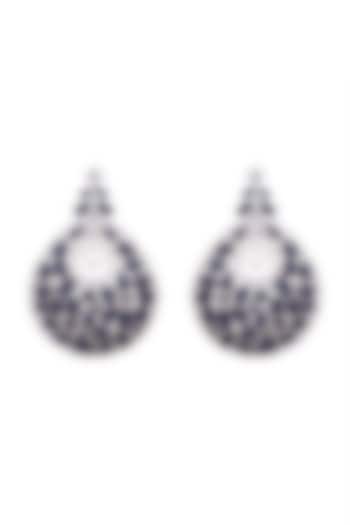 White Finish Cubic Zirconia & Sapphire Earrings by Anaqa