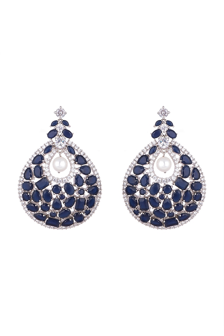 White Finish Cubic Zirconia & Sapphire Earrings by Anaqa
