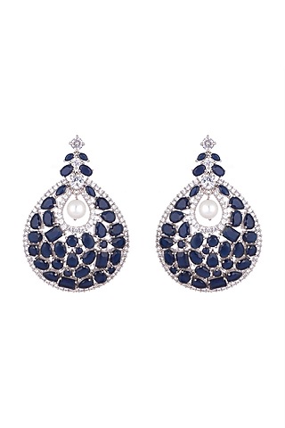 White Finish Cubic Zirconia & Sapphire Earrings by Anaqa