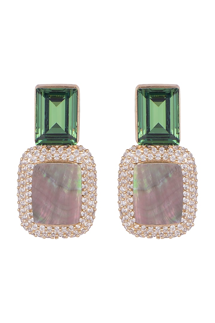 Gold Plated Green Cubic Zirconia Earrings by Anaqa