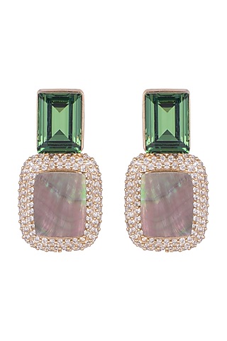 Gold Plated Green Cubic Zirconia Earrings by Anaqa
