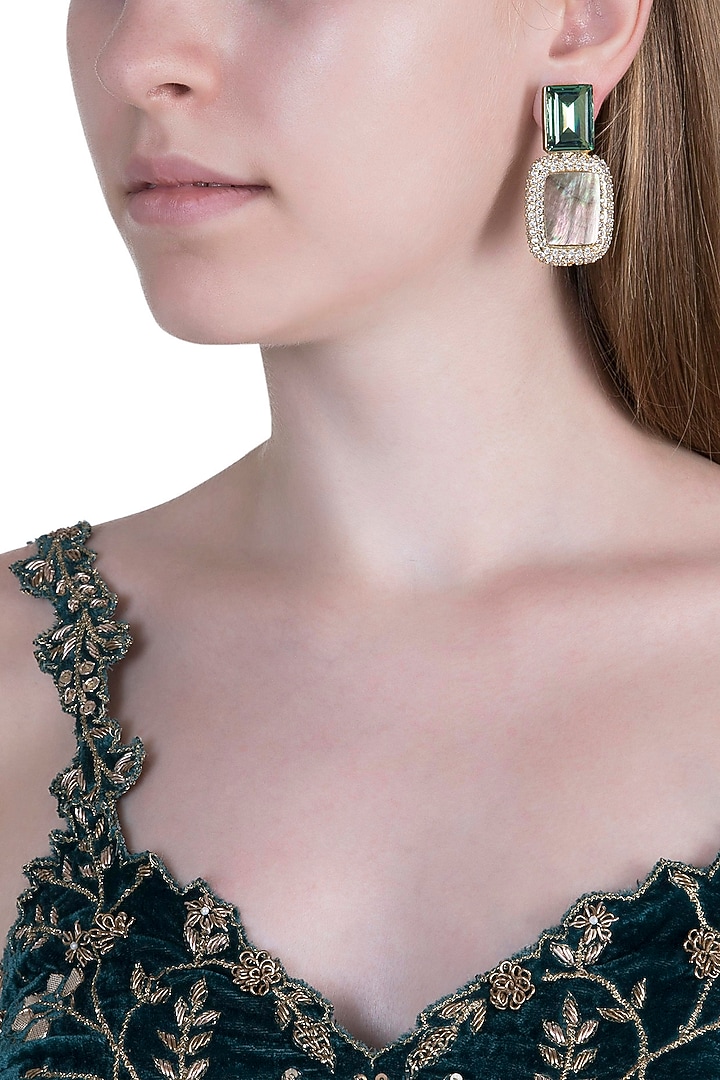 Gold Plated Green Cubic Zirconia Earrings by Anaqa at Pernia's Pop Up Shop