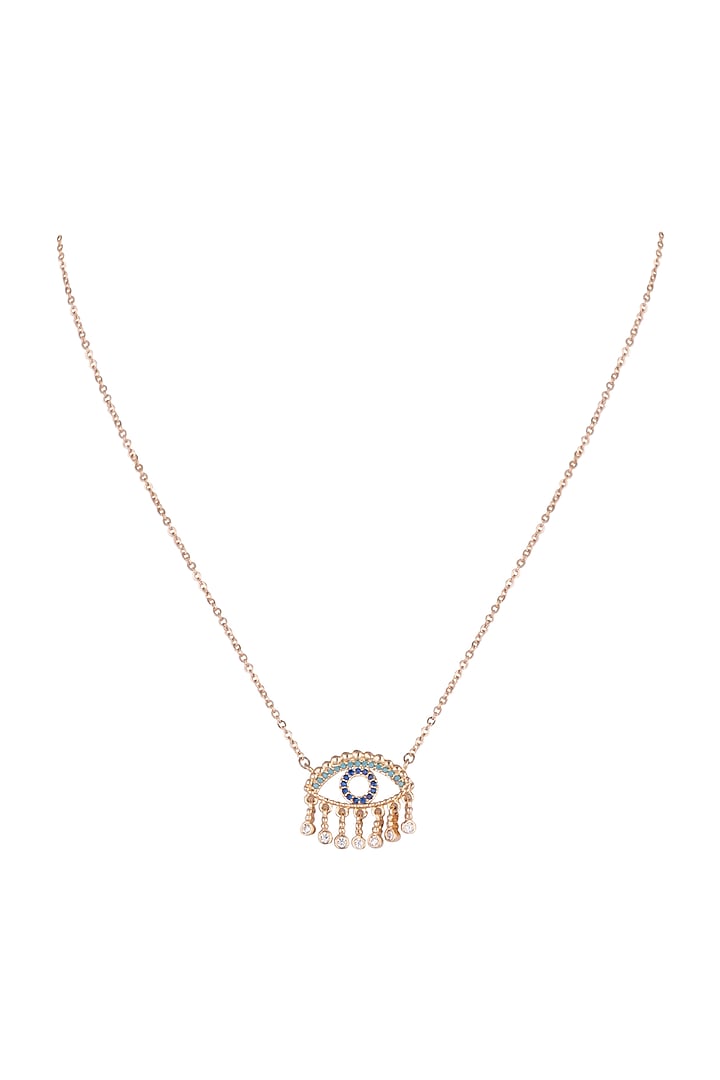 Gold Plated Blue & White Cubic Zirconia Chain Necklace by Anaqa