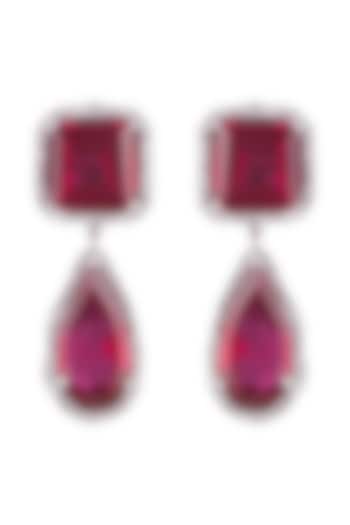 White Finish Semi-Precious Ruby Earrings by Anaqa
