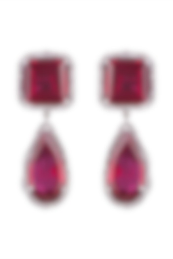 White Finish Semi-Precious Ruby Earrings by Anaqa