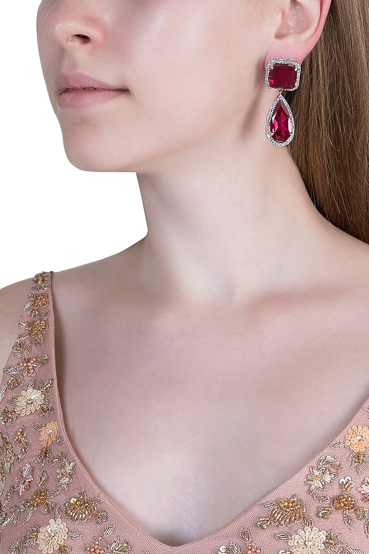 White Finish Semi-Precious Ruby Earrings by Anaqa at Pernia's Pop Up Shop