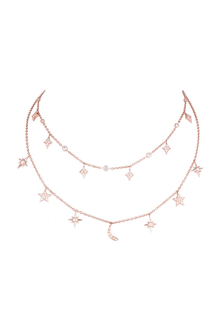 Rose Gold Plated Cubic Zirconia Chain Necklace by Anaqa