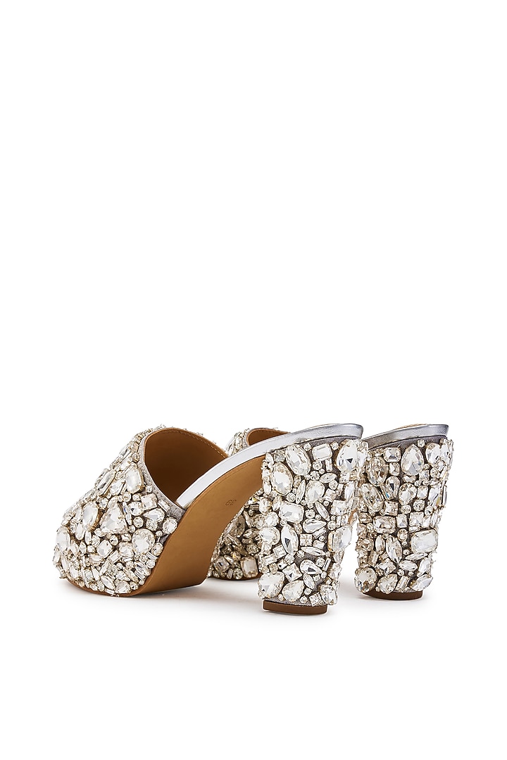 Silver Satin Hand Embroidered Platform Heels by Anaar at Pernia's Pop Up Shop
