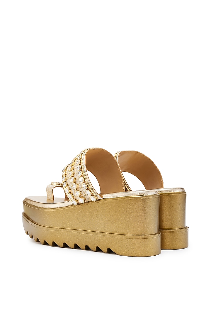 Gold Brocade Jadau Hand Embroidered Wedges by Anaar at Pernia's Pop Up Shop