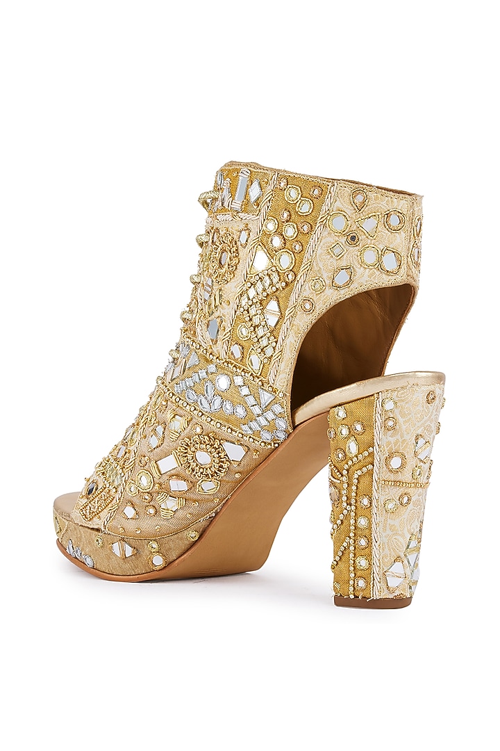 Gold Foiled Milano Satin Mirror Hand Embroidered Boots by Anaar at Pernia's Pop Up Shop