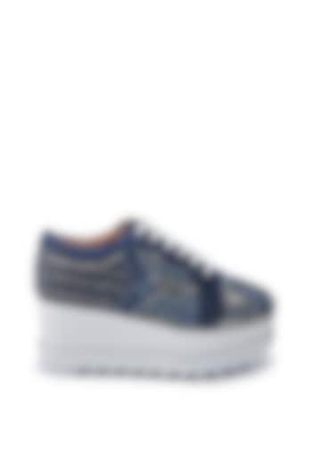 Blue Satin Sequins Hand Embroidered Sneakers by Anaar