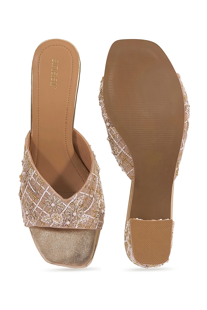Gold Milano Satin Cutdana Work Heels by Anaar at Pernia's Pop Up Shop