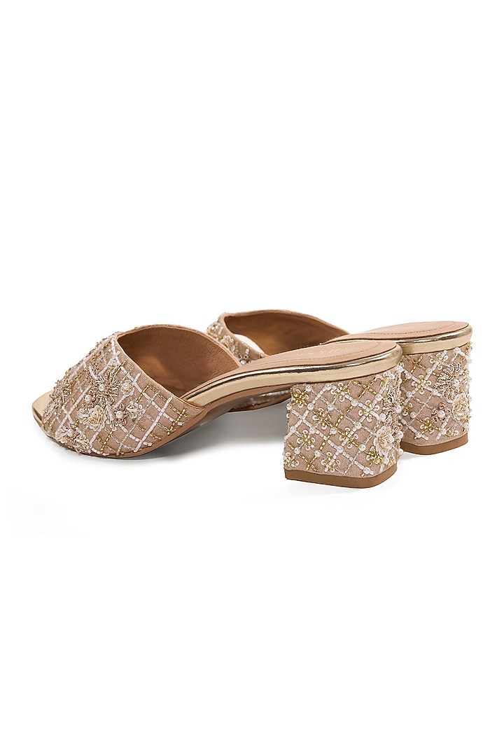 Gold Milano Satin Cutdana Work Heels by Anaar at Pernia's Pop Up Shop