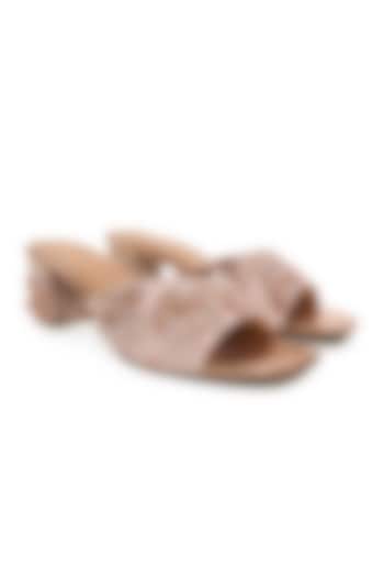 Light Gold Satin Cutdana Embroidered Heels by Anaar at Pernia's Pop Up Shop