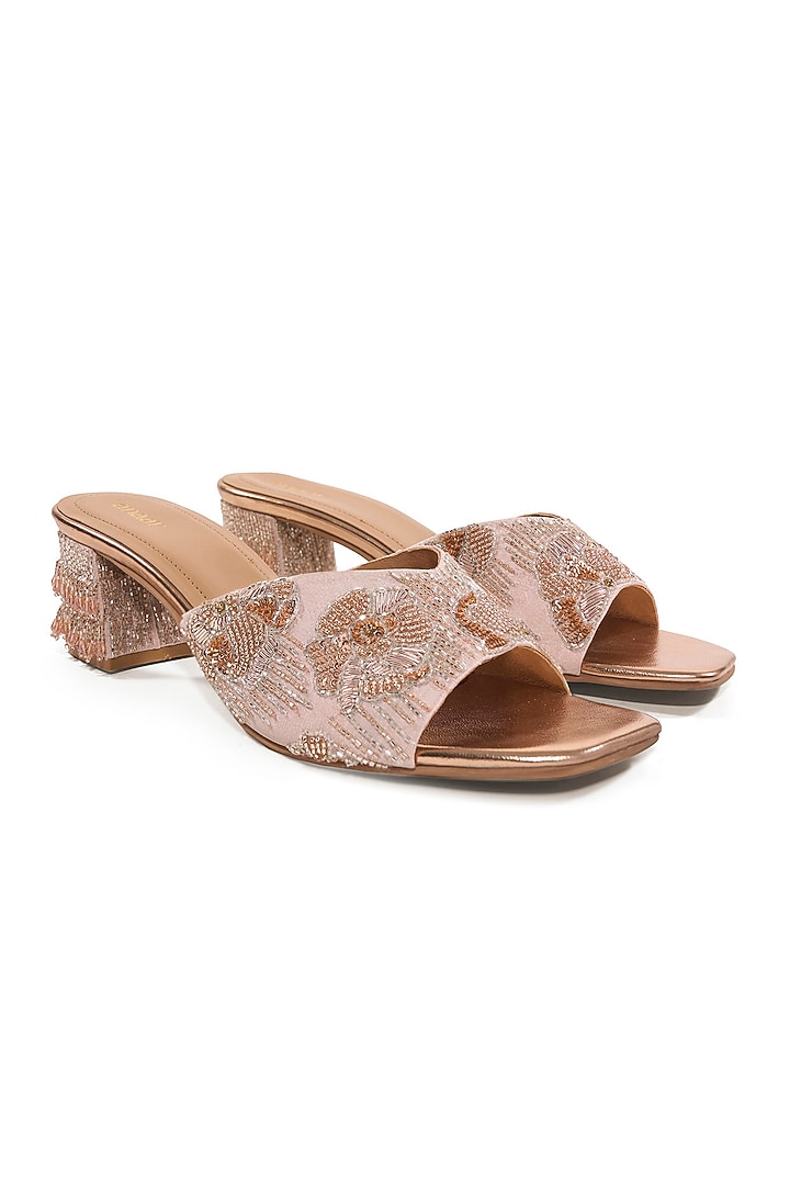 Light Gold Satin Cutdana Embroidered Heels by Anaar at Pernia's Pop Up Shop