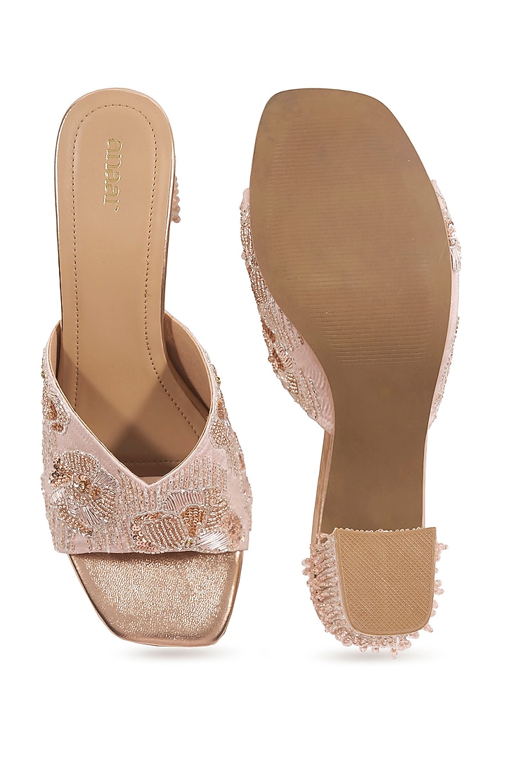 Light Gold Satin Cutdana Embroidered Heels by Anaar at Pernia's Pop Up Shop