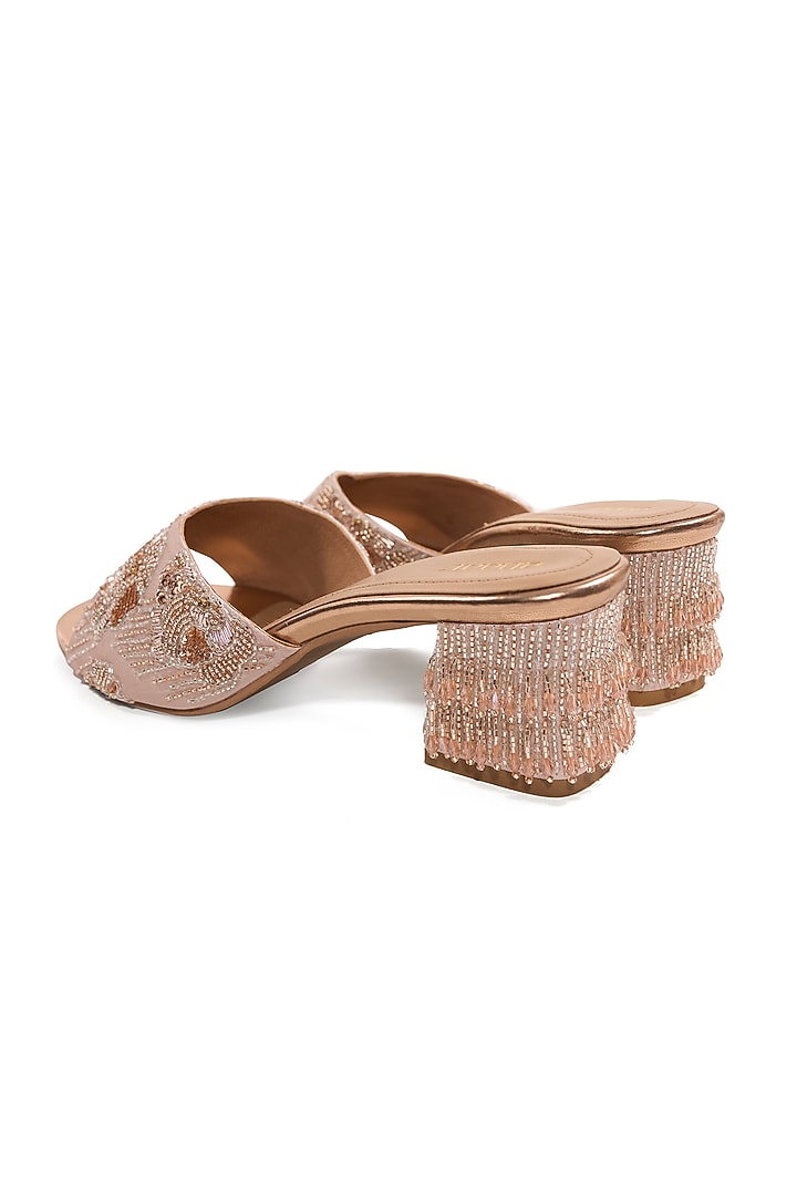 Light Gold Satin Cutdana Embroidered Heels by Anaar at Pernia's Pop Up Shop