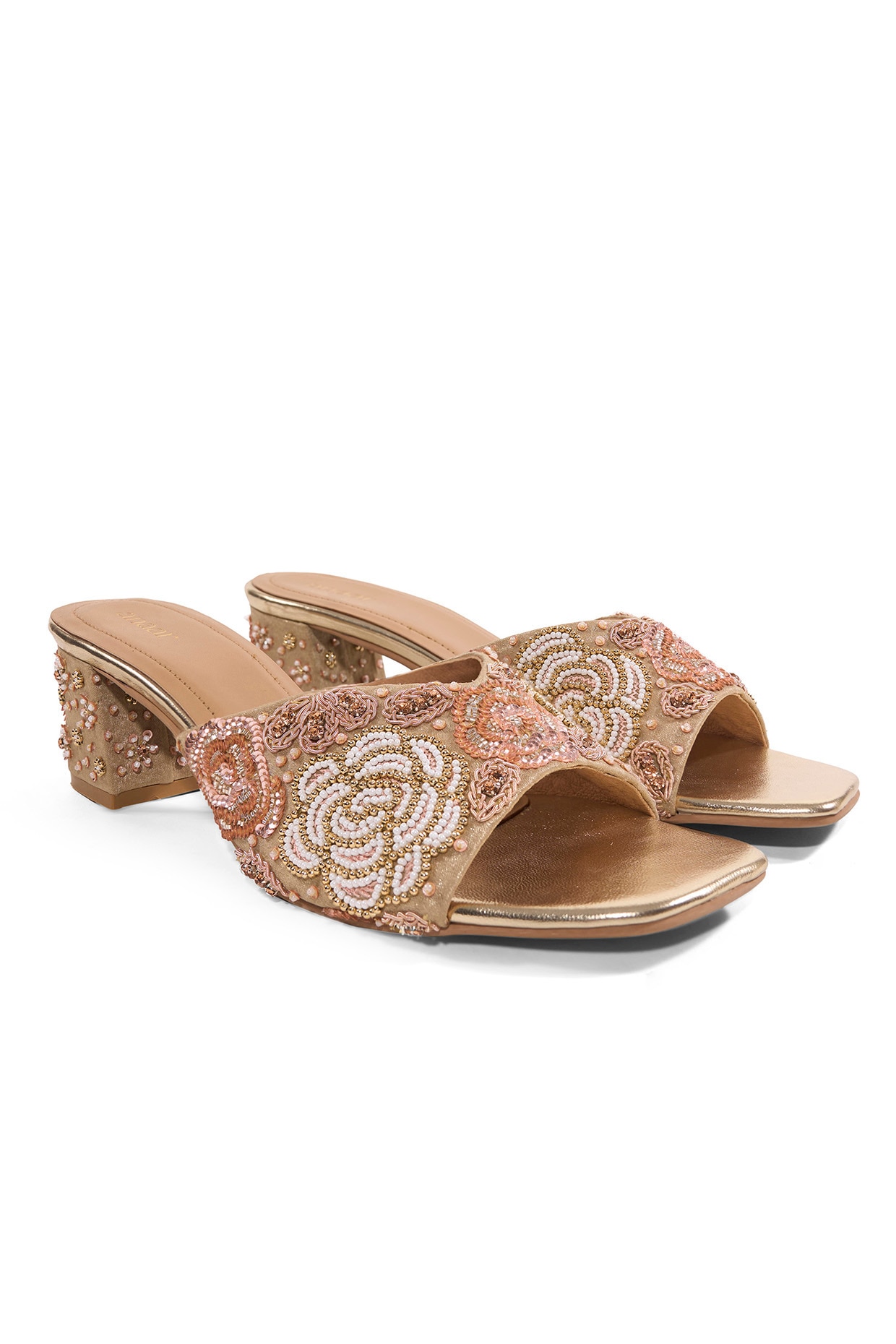 Anaar Gold Milano Satin Cutdana Work Heels