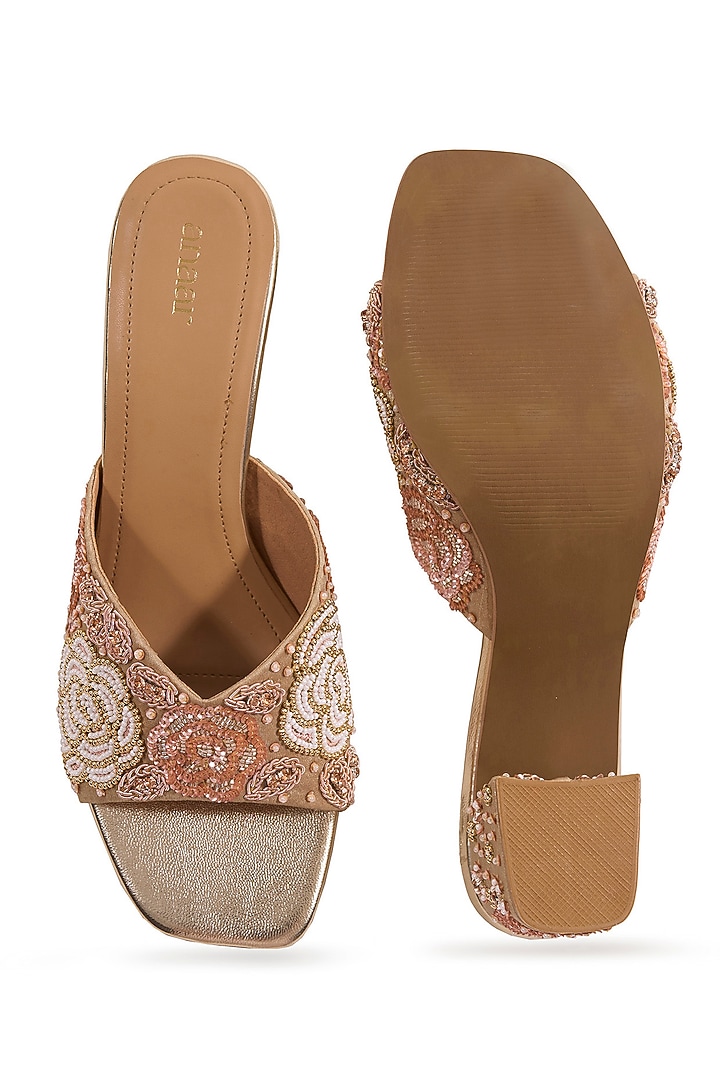 Gold Milano Satin Cutdana Work Heels by Anaar at Pernia's Pop Up Shop