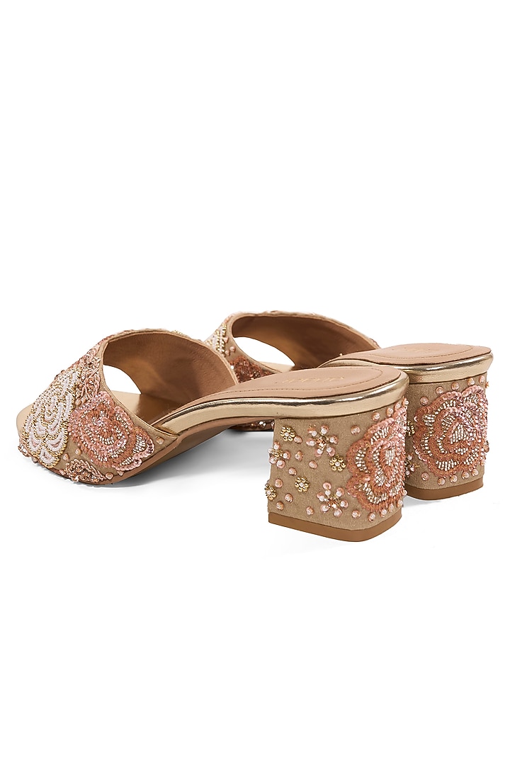 Gold Milano Satin Cutdana Work Heels by Anaar at Pernia's Pop Up Shop