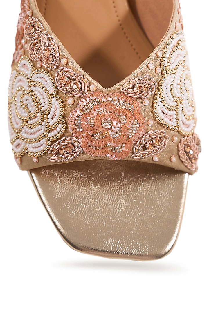 Gold Milano Satin Cutdana Work Heels by Anaar at Pernia's Pop Up Shop