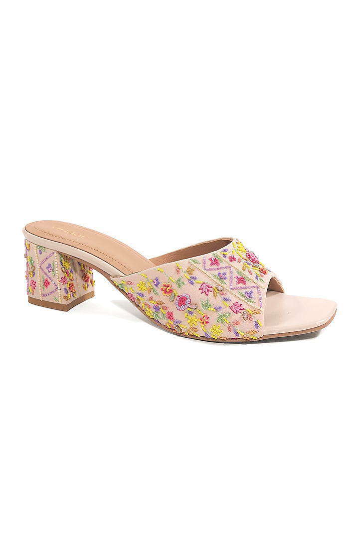 Ivory Moss Crepe Resham Work Heels by Anaar at Pernia's Pop Up Shop
