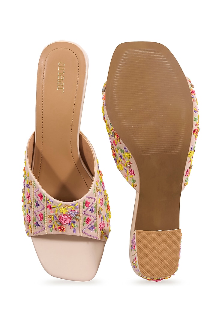 Ivory Moss Crepe Resham Work Heels by Anaar at Pernia's Pop Up Shop