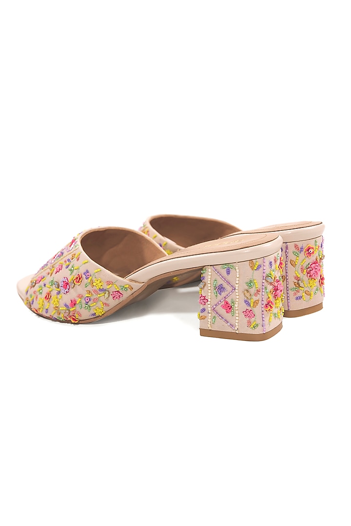 Ivory Moss Crepe Resham Work Heels by Anaar at Pernia's Pop Up Shop