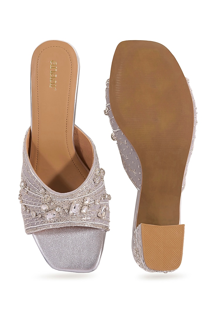 Silver Textured Suede Embellished Heels by Anaar at Pernia's Pop Up Shop