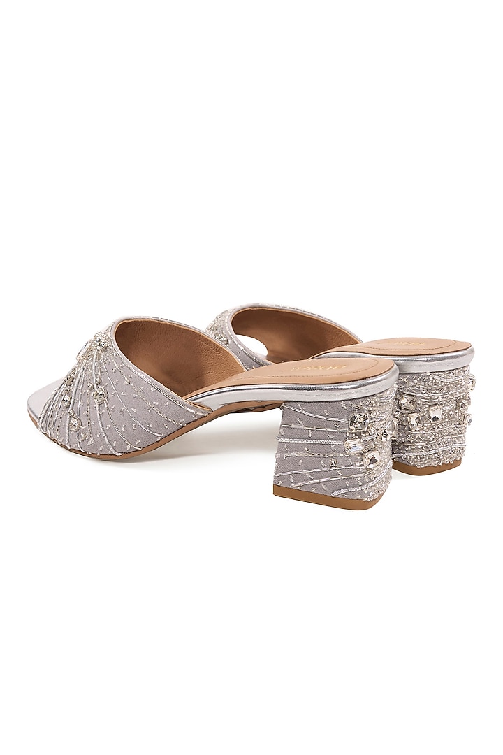 Silver Textured Suede Embellished Heels by Anaar at Pernia's Pop Up Shop