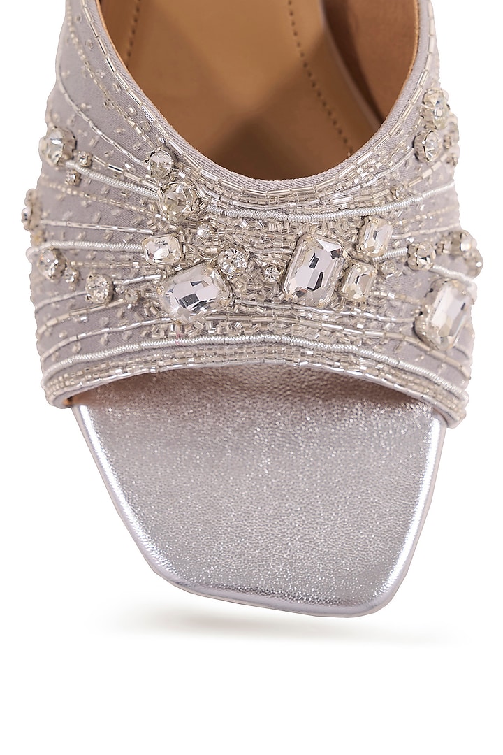 Silver Textured Suede Embellished Heels by Anaar at Pernia's Pop Up Shop