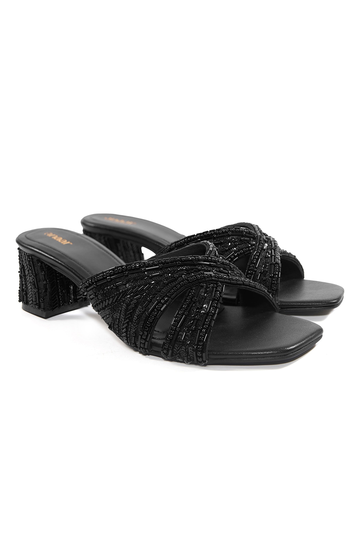 Anaar Black Satin Cutdana Embellished Heels