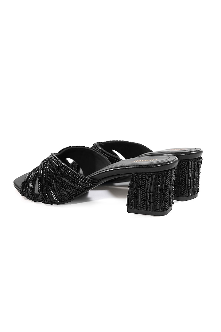 Black Satin Cutdana Embellished Heels by Anaar at Pernia's Pop Up Shop