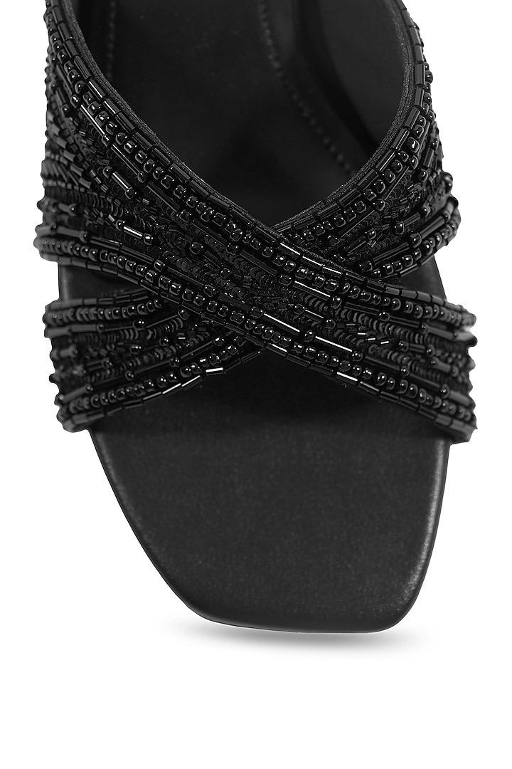 Black Satin Cutdana Embellished Heels by Anaar at Pernia's Pop Up Shop