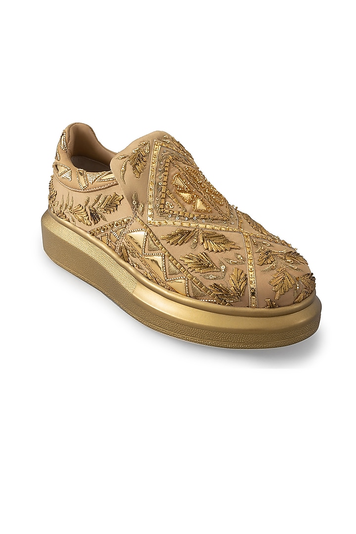 Gold Organza & Dutch Satin Embroidered Shoes by Anaar at Pernia's Pop Up Shop