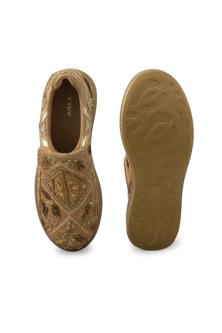 Gold Organza & Dutch Satin Embroidered Shoes by Anaar at Pernia's Pop Up Shop
