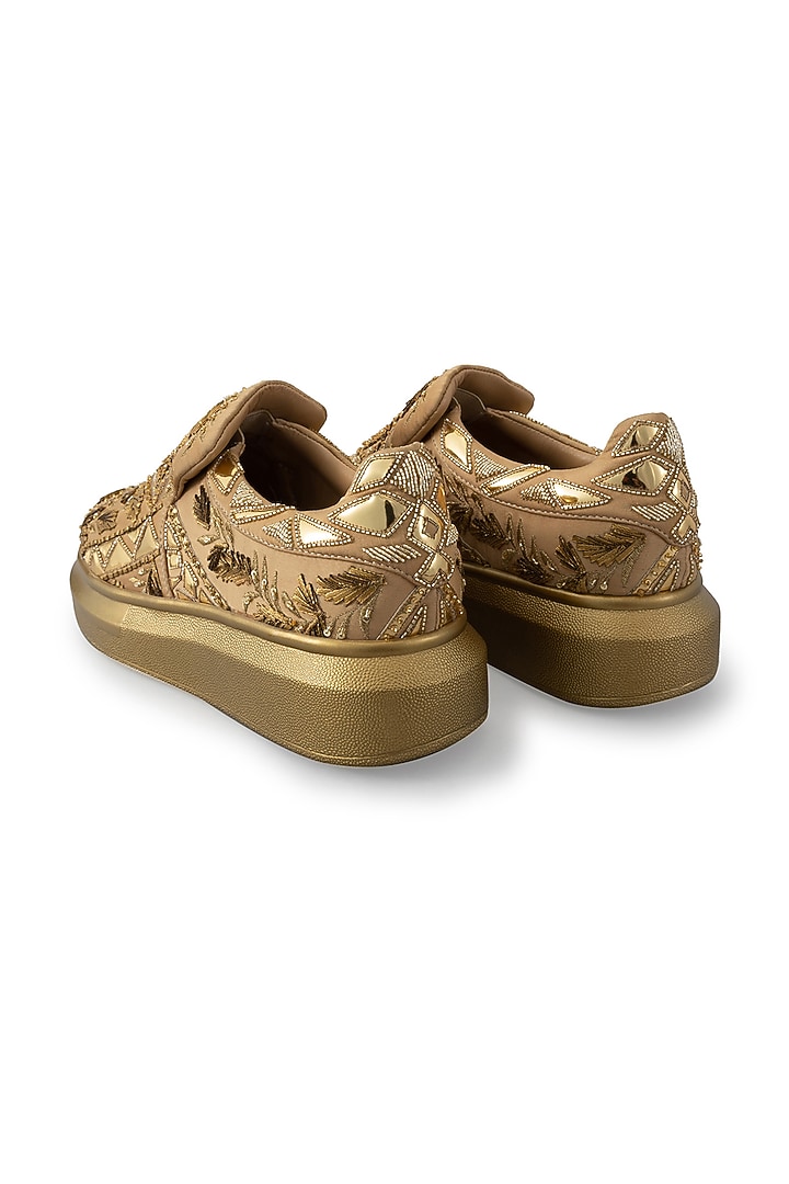 Gold Organza & Dutch Satin Embroidered Shoes by Anaar at Pernia's Pop Up Shop