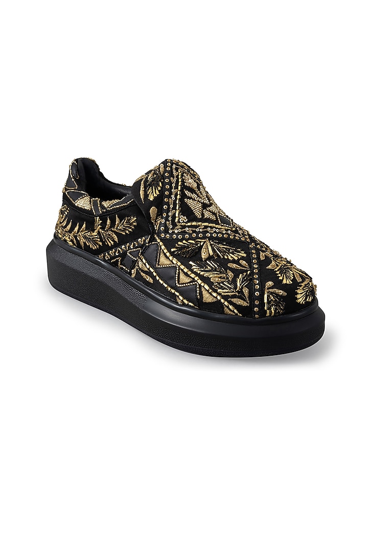 Black Organza & Dutch Satin Embroidered Shoes by Anaar at Pernia's Pop Up Shop