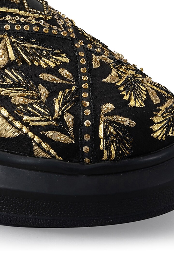 Black Organza & Dutch Satin Embroidered Shoes by Anaar at Pernia's Pop Up Shop