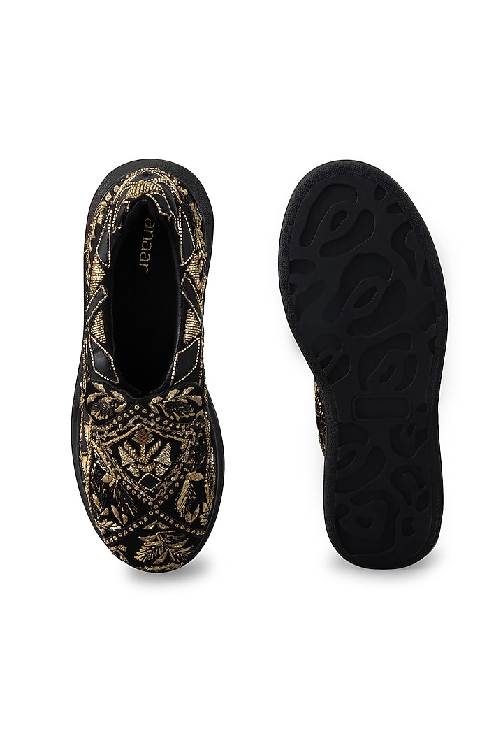 Black Organza & Dutch Satin Embroidered Shoes by Anaar at Pernia's Pop Up Shop