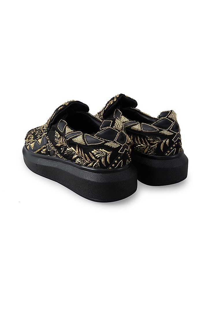 Black Organza & Dutch Satin Embroidered Shoes by Anaar at Pernia's Pop Up Shop
