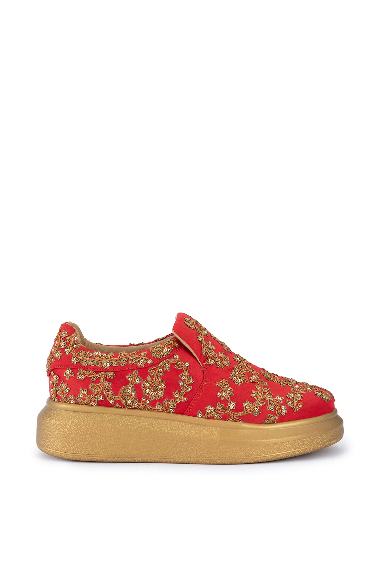 Red Organza & Dutch Satin Embroidered Shoes by Anaar at Pernia's Pop Up Shop