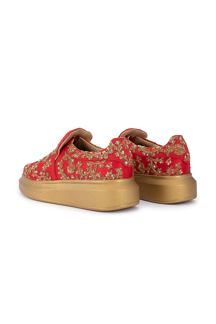 Red Organza & Dutch Satin Embroidered Shoes by Anaar at Pernia's Pop Up Shop