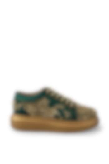 Green Organza & Dutch Satin Embroidered Shoes by Anaar at Pernia's Pop Up Shop
