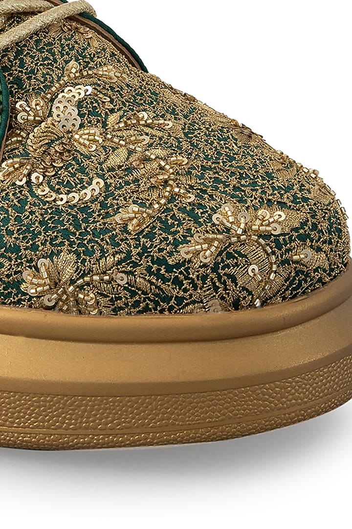 Green Organza & Dutch Satin Embroidered Shoes by Anaar at Pernia's Pop Up Shop