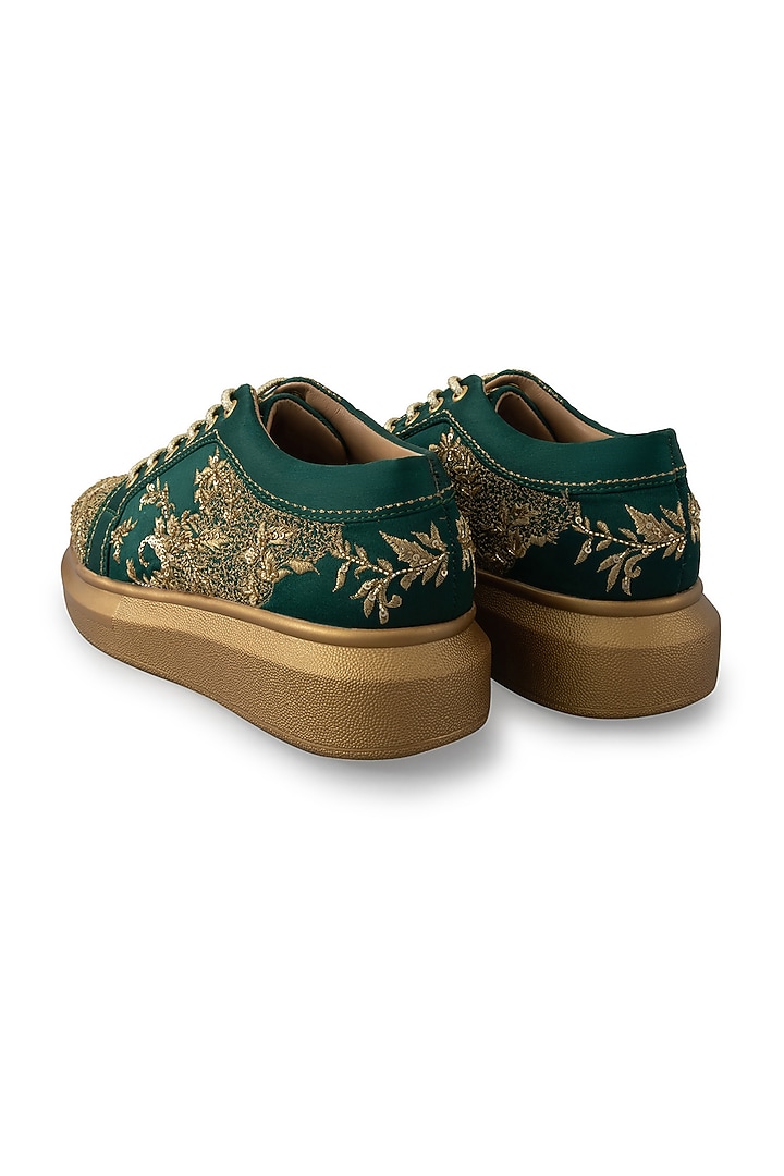Green Organza & Dutch Satin Embroidered Shoes by Anaar at Pernia's Pop Up Shop